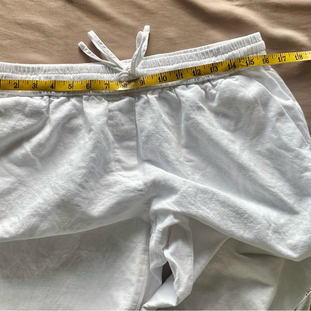 J. Crew White Drawstring Ankle Cropped Pants Linen/Cotton Blend with Cuffs Sz 10 - Picture 8 of 12